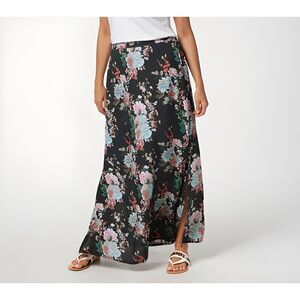 Tolani Collection Petite Printed Pull-On Woven Maxi Skirt Black Floral PS INDIA